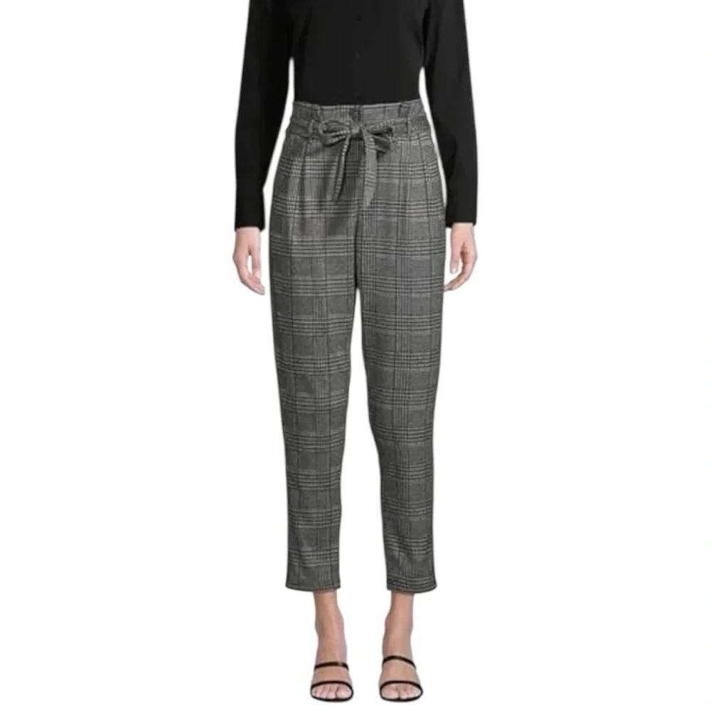 NWOT BANANA REPUBLIC Charcoal Glen Plaid Tie Waist Trousers 12